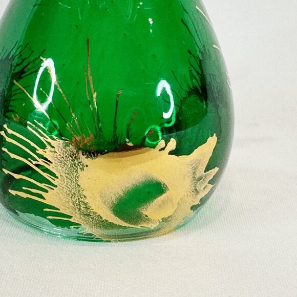 Vintage Hand Blown Glass Green Gold Angel Ornament Standing Decor 4" - Picture 5 of 6